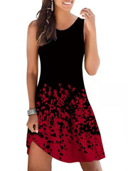 Women's Sports Sleeveless Floral Print Crew Neck Sexy T Shirt Dress