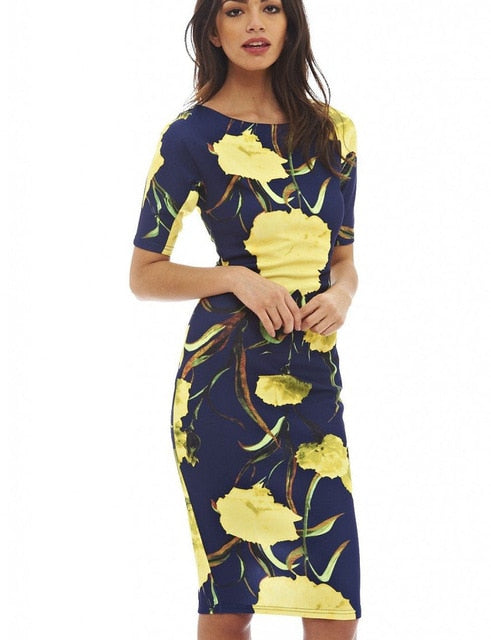 Elegant Floral Print Work Casual Party Dress - Sheseelady