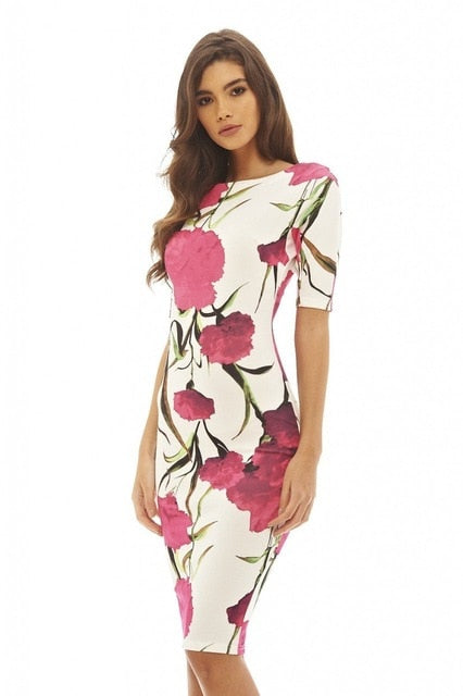 Elegant Floral Print Work Casual Party Dress - Sheseelady