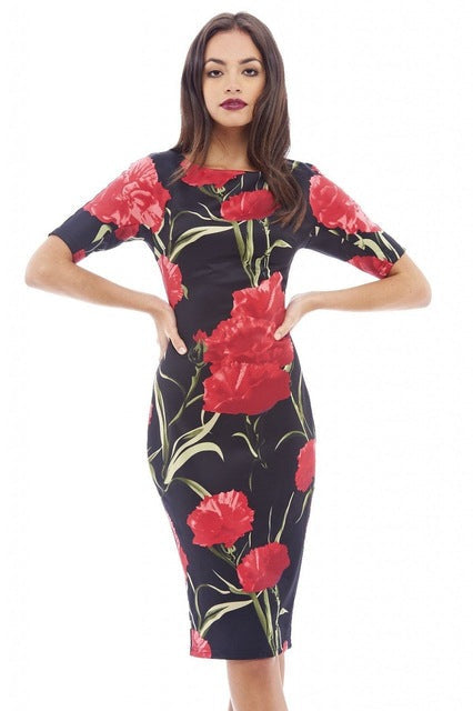 Elegant Floral Print Work Casual Party Dress - Sheseelady