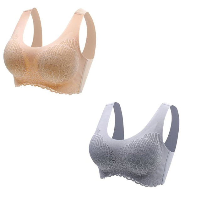 Sexy Skin-friendly Women's Seamless Latex Bras Plus Size 2Pcs