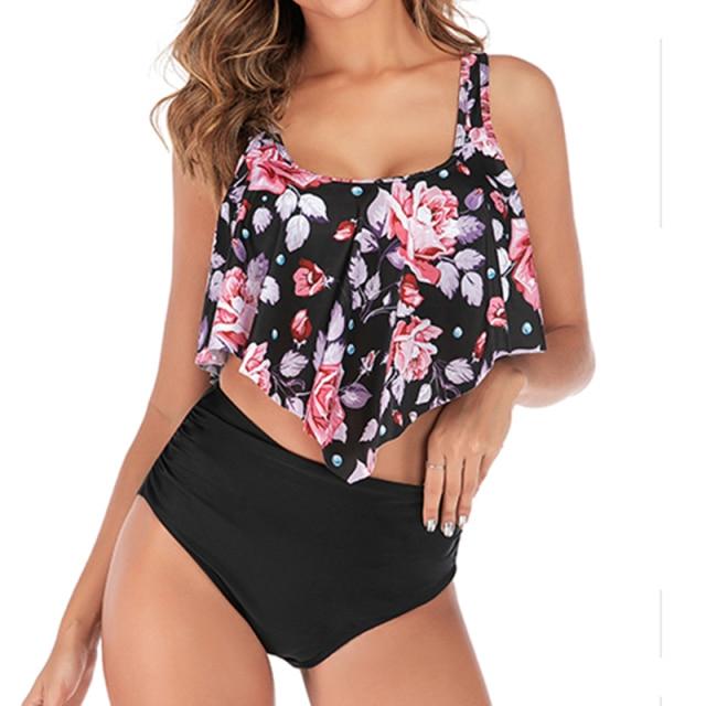 Stylish Elegant Women's High Waist Ruched Swimwear Plus Size