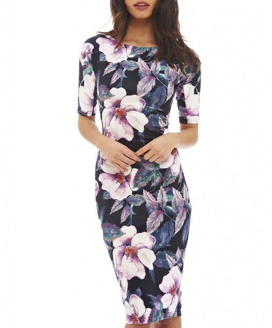 Elegant Floral Print Work Casual Party Dress - Sheseelady