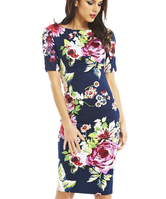 Elegant Floral Print Work Casual Party Dress - Sheseelady
