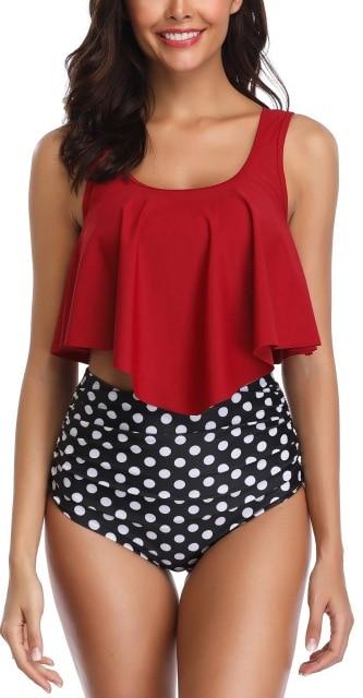 Stylish Elegant Women's High Waist Ruched Swimwear Plus Size