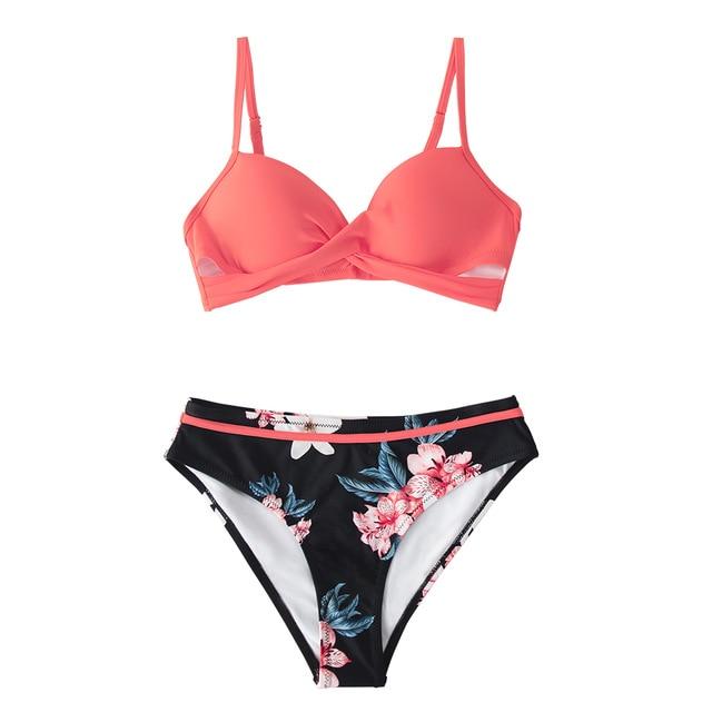 Sexy Women's Push Up Bikini Sets With Floral Print Wrap & Thong Two Pieces