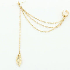 1Pc Little Gems Rhinestone Punk Rock Style Women Young Gift Leaf Chain Tassel Earrings Gold, Silver