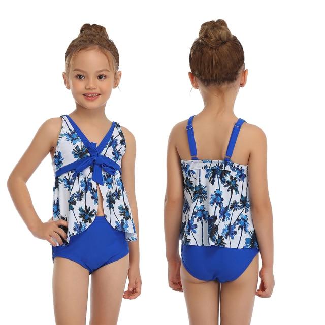 Stylish Girls' Sleeveless Floral Print Swimsuit Two Pieces