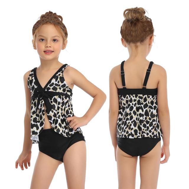 Stylish Girls' Sleeveless Floral Print Swimsuit Two Pieces