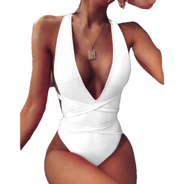 Hot Girls' Backless Plunge Swimsuit With Cross Bandage One Piece