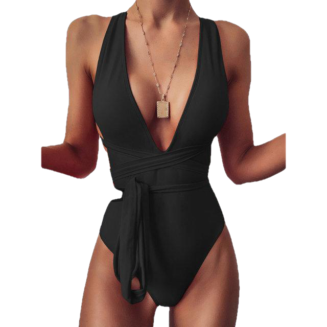 Hot Girls' Backless Plunge Swimsuit With Cross Bandage One Piece