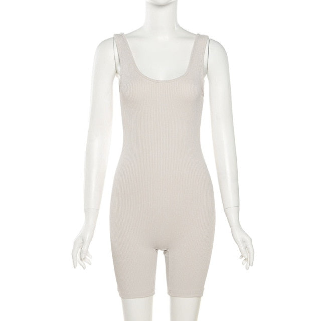 Sexy Women's Sleeveless Solid Knitted Bodycon Playsuits For Sports