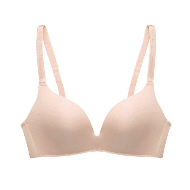 Solid Color Seamless Wire Free Push Up Brassiere For Women A/B Cup