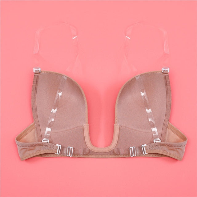 Plunge U Invisible Bra Seamless Convertible Transparent Back Straps Backless Bras Princess Party Dress Wedding Elegant Ceremony