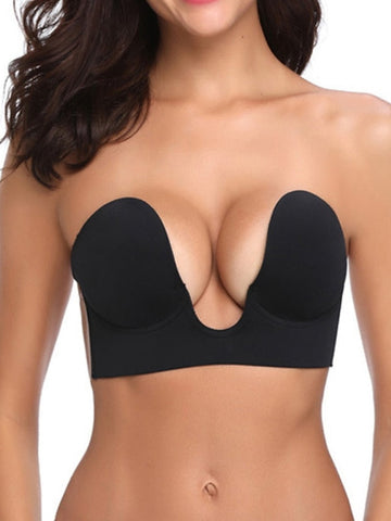 Women's Tube Bra Adhesive Bras Strapless Bras Full Coverage Deep V Breathable Invisible Pure Color Sticky Casual Daily Polyester Sexy 1PC Black Khaki , Bras & Bralettes , 1 PC