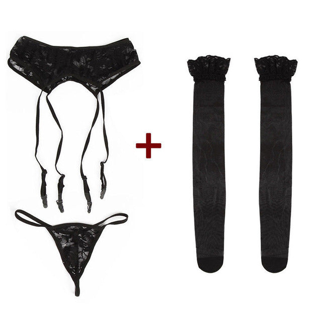 Fashionable Sexy Women's Babydoll Lace Stockings With Underwear & Belt