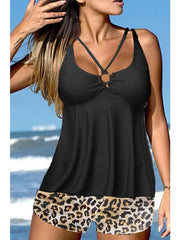 Women's Swimwear Tankini 2 Piece Normal Swimsuit Backless Hole Print Leopard Black Bathing Suits New Stylish Vacation / Modern