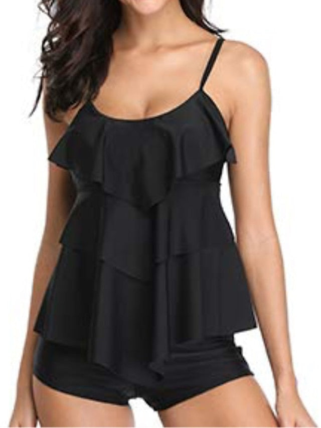 Women's Swimwear Tankini 2 Piece Normal Swimsuit Slim Dot Wine Blue dot Black leaves Red leaves Vintage flowers Bathing Suits New Casual