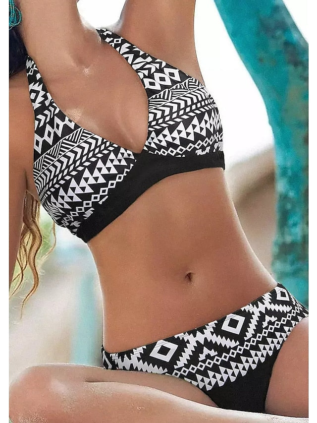 Women's Swimwear Bikini Normal Swimsuit 2 Piece Printing Floral Geometic Black Red Blue Rose Red Bathing Suits Sports Beach Wear Summer