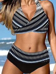 Women's Swimwear Bikini 2 Piece Normal Swimsuit High Waisted Print Black Padded V Wire Bathing Suits Sports Vacation Sexy / New