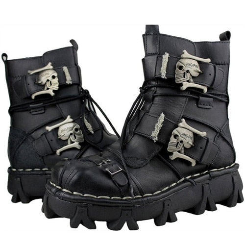 Men'S Cowhide Genuine Leather Motorcycle Boots