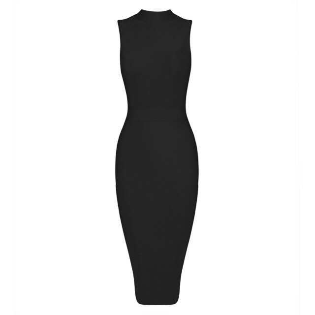 Fashion Turtleneck Sleeveless Bandage Midi Dress - Sheseelady