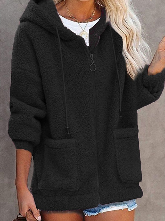 Women's Teddy Coat Street Vacation Going out Fall Winter Regular Coat Regular Fit Warm Breathable Stylish Casual Daily Casual Jacket Long Sleeve Plain with Pockets