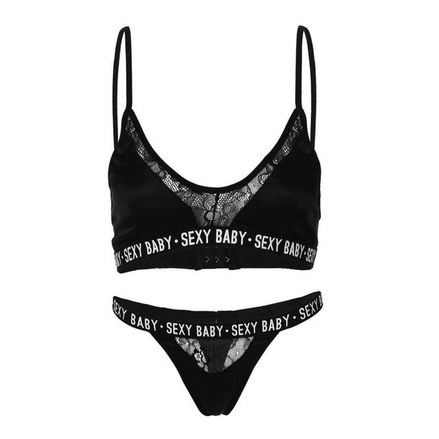 3Xl Plus Size Sexy Lingerie Set Bralette Women Bra Letter Print Lace Patchwork Women Underwear Sets Bra And Panty Set - Sheseelady
