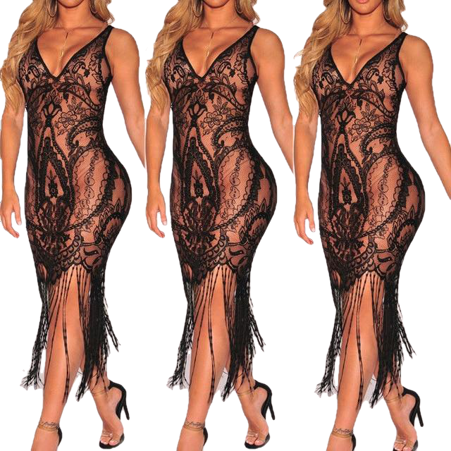 Bandage Bodycon Hollow Out Lace Crochet Cover Up - Sheseelady
