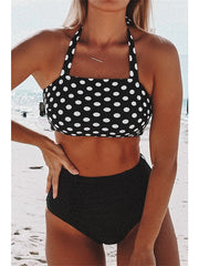 Women's Swimwear Bikini 2 Piece Plus Size Swimsuit Open Back Printing High Waisted Polka Dot Black Blue Wine Halter V Wire Bathing Suits Sexy Vacation Fashion / Modern / New / Padded Bras