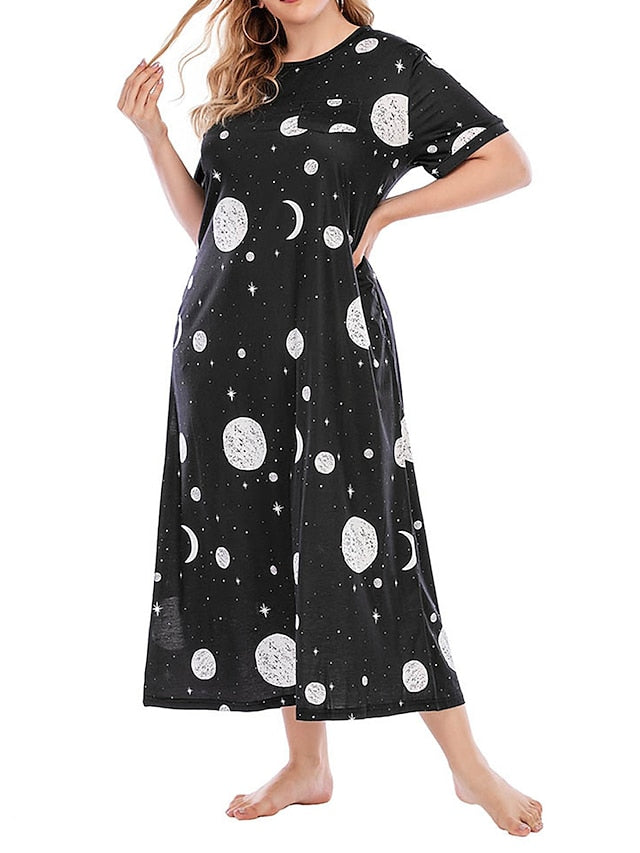 Women's Casual Dress T Shirt Dress Tee Dress Midi Dress Casual Cozy Print Graphic Crewneck Home Lounge Black Yellow