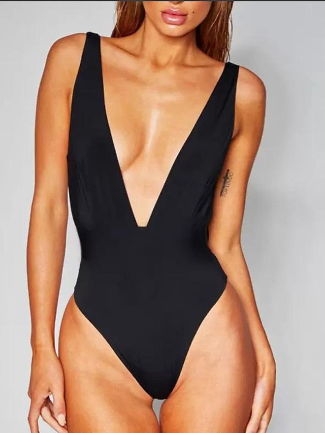 Women's Swimwear One Piece Beach Bottom Monokini Normal Swimsuit Slim Solid Color Green Black Blue Yellow Orange Bathing Suits Sexy Basic / Padded Bras