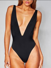 Women's Swimwear One Piece Beach Bottom Monokini Normal Swimsuit Slim Solid Color Green Black Blue Yellow Orange Bathing Suits Sexy Basic / Padded Bras