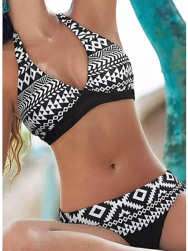 Women's Swimwear Bikini Normal Swimsuit 2 Piece Printing Floral Geometic Black Pink Blue Sky Blue Bathing Suits Sports Beach Wear Summer