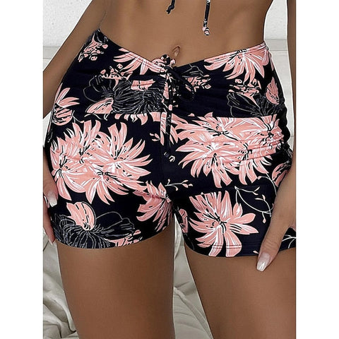 Women's Swimwear Beach Bottom Normal Swimsuit High Waisted Floral Print Black Padded Bathing Suits Sports Vacation Sexy