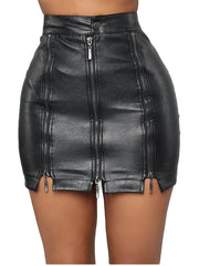 Women's Skinny Skirt Bodycon Mini PU Faux Leather Black Skirts Summer Split Without Lining Mid Waist Vintage Sexy Punk & Gothic Cocktail Party Club