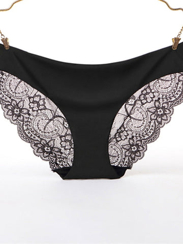Women's Sexy Panties Basic Panties Brief Underwear 1 PC Underwear Fashion Sexy Comfort Lace Basic Lace Pure Color Nylon Low Waist Sexy Black Purple Pink