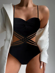 Women's Swimwear One Piece Monokini Normal Swimsuit Cut Out Plain Black Bodysuit Bathing Suits Sports Beach Wear Summer