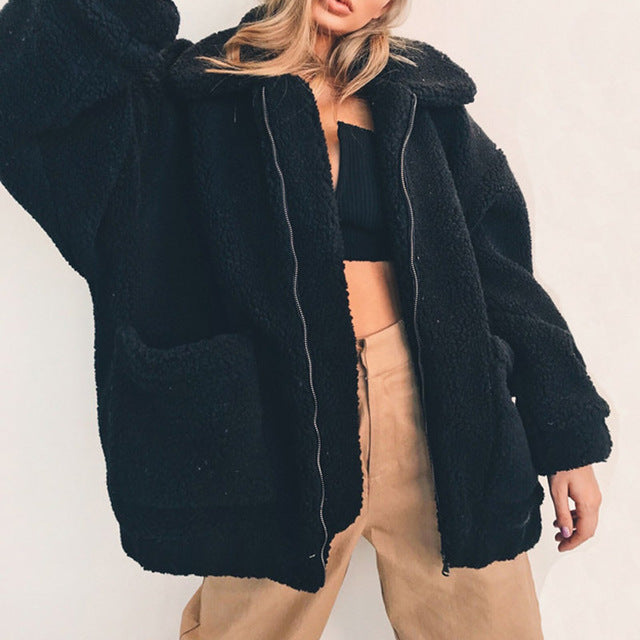 Elegant Faux Fur Coat Women Autumn Winter Warm Soft Zipper Fur Jacket Female Plush Overcoat Casual Outerwear - Sheseelady