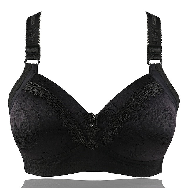 Women's Push Up Bras Wireless Bras Full Coverage Pure Color Hook & Eye Cotton 1PC Black Blue , Plus Size