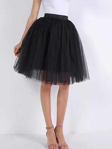 Women's Skirt Swing Tutu Knee-length Organza Black White Pink Wine Skirts Summer Pleated Layered Tulle Lined Active Streetwear Carnival Costumes Ladies Holiday Valentine's Day