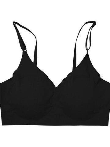 Women's Wireless Bras Padded Bras Double Strap Adjustable Full Coverage V Neck Breathable Pure Color Pull-On Closure Date Casual Daily Nylon Sexy 1PC White Black , Bras & Bralettes , 1 PC
