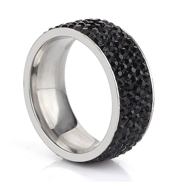 5 Row Lines Clear Crystal Wedding Rings For Women Fashion Rhinestone Stainless Steel Female Teen Jewelry Anillos Mujer - Sheseelady