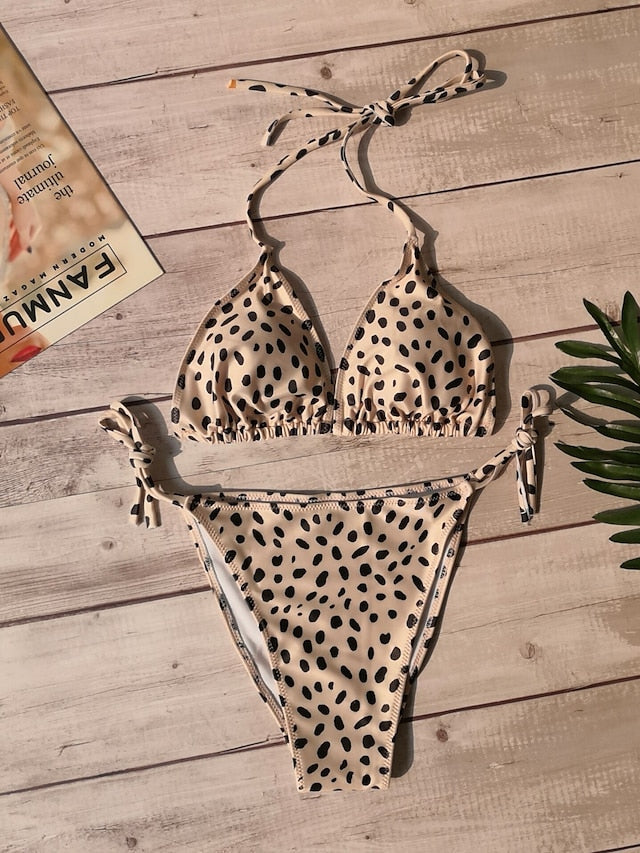 Women's Swimwear Bikini 2 Piece Normal Swimsuit Polka Dots Printing Polka Dot Blue Leopard Print Black spots on white Yellow snake skin Blue snake skin Brown and black bars Bathing Suits Sexy Chic