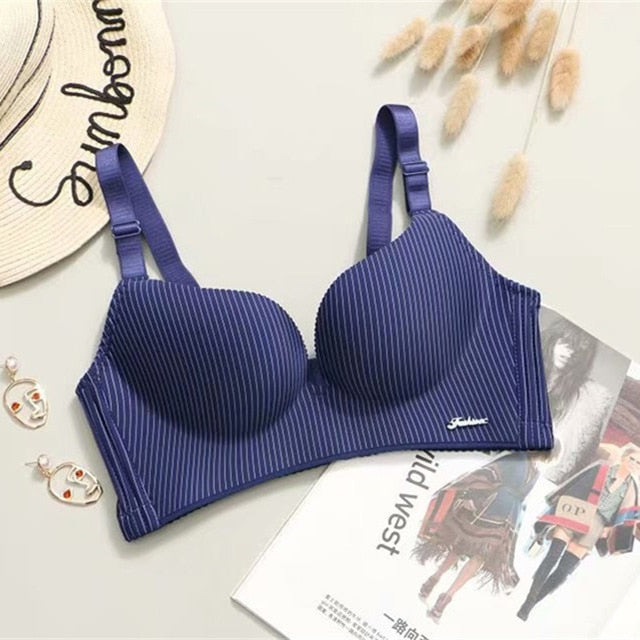 High End Brand Romantic Temptation Bra Set Women Striped Underwear Push Up Seamless Lingerie Female Sets 90C