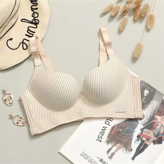 High End Brand Romantic Temptation Bra Set Women Striped Underwear Push Up Seamless Lingerie Female Sets 90C