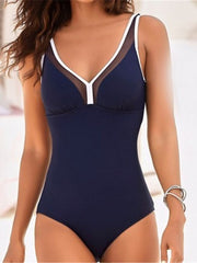 Women's Swimwear One Piece Monokini Normal Swimsuit Modest Swimwear Tummy Control Open Back Solid Color Black Blue Strap Bathing Suits New Vacation Fashion / Modern / Padded Bras