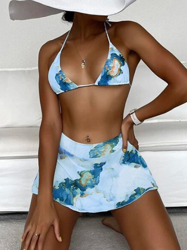 Women's Swimwear Bikini Three Piece Normal Swimsuit Open Back Print Floral Light Blue Blue Purple Camisole Strap Bathing Suits New Vacation Sexy / Modern / Padded Bras