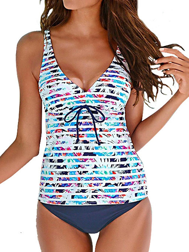 Women's Swimwear Tankini 2 Piece Normal Swimsuit 2 Piece Printing Leopard Striped Black Blue Orange Brown Green Bathing Suits Sports Beach Wear Summer