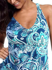 Women's Swimwear Tankini 2 Piece Normal Swimsuit High Waisted Print Floral Print Blue Padded V Wire Bathing Suits Sports Vacation Sexy / New